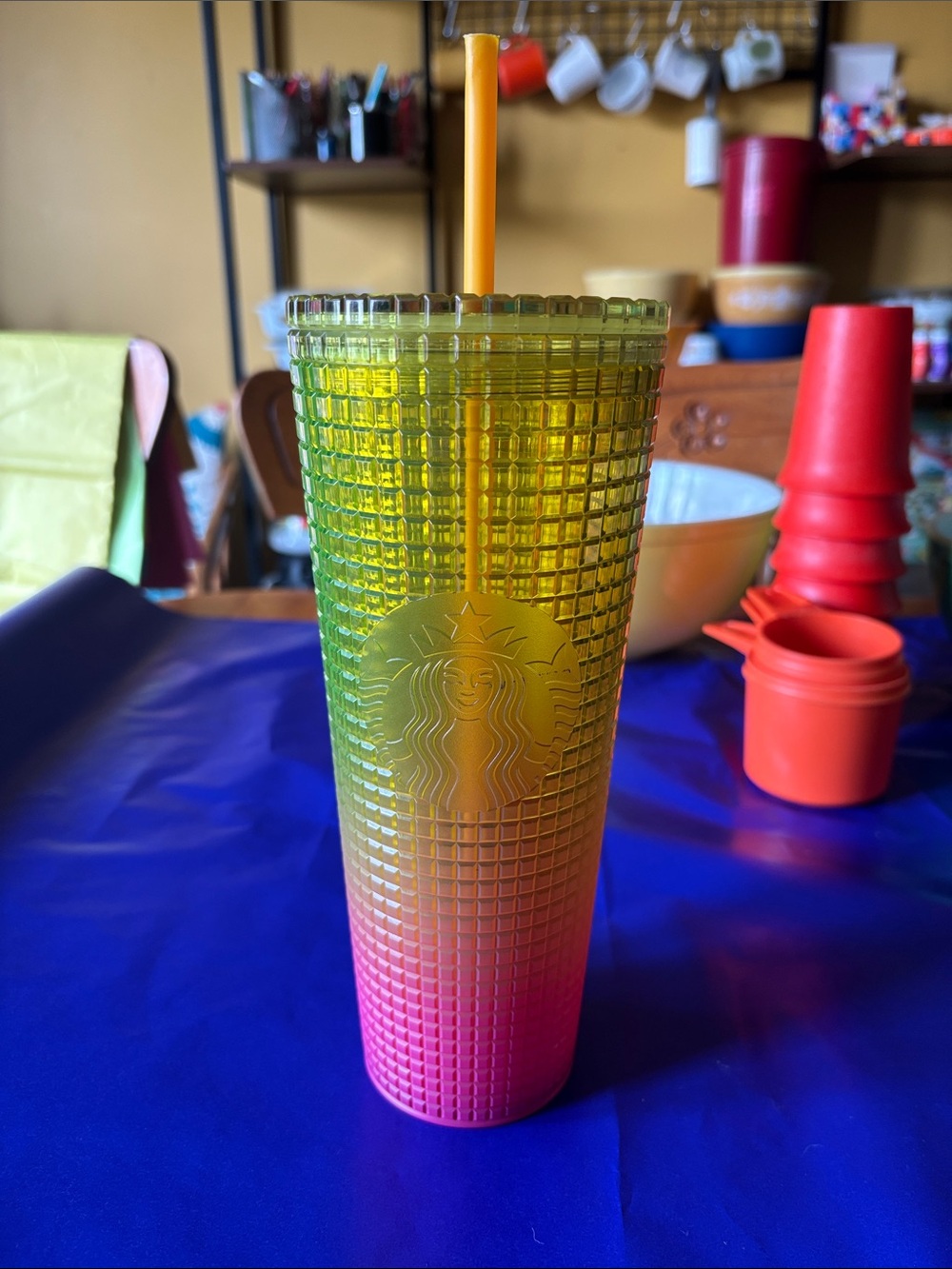 Starbucks Green to Pink Ombre Studded Tumbler with Yellow Accent